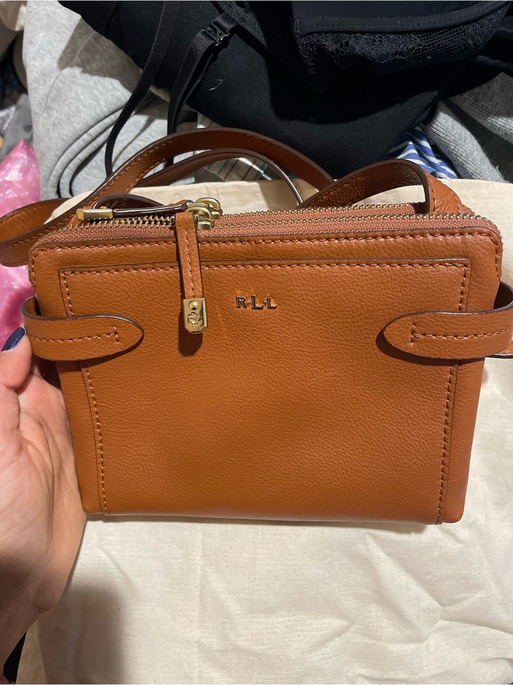 Lauren Ralph Lauren Cognac Crossbody with Gold Hardware